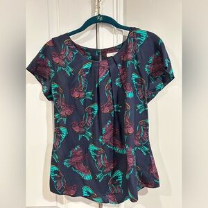 Boden Revello Navy Owl print Silk short sleeve scoop neck blouse